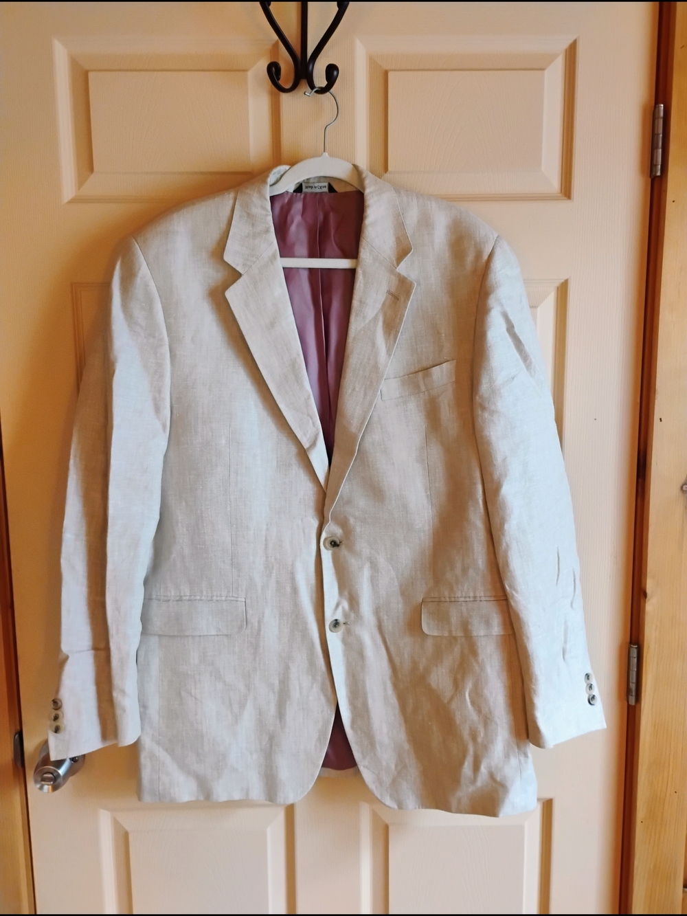 Alan Flusser Light Beige Linen Sport Coat with Pink Lining